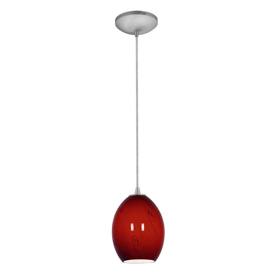Picture of 100w Brandy FireBird Glass Pendant E-26 A-19 Incandescent Dry Location Brushed Steel Red Sky Glass 9"Ø6" (CAN 1.25"Ø5.25")