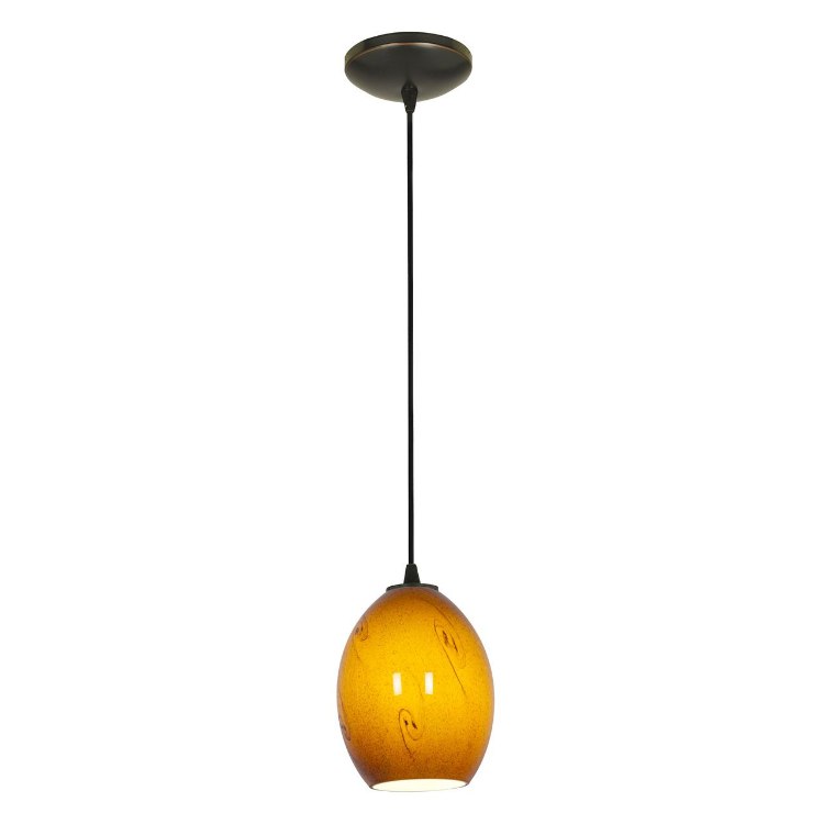 Picture of 100w Brandy FireBird Glass Pendant E-26 A-19 Incandescent Dry Location Oil Rubbed Bronze Amber Sky Glass 9"Ø6" (CAN 1.25"Ø5.25")