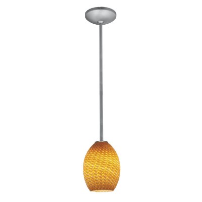 Show details for 100w Brandy FireBird Glass Pendant E-26 A-19 Incandescent Dry Location Brushed Steel Amber Firebird Glass 9"Ø6" (CAN 1.25"Ø5.25") Picture of 100w Brandy FireBird Glass Pendant E-26 A-19 Incandescent Dry Location Brushed Steel Amber Firebird Glass 9"Ø6" (CAN 1.25"Ø5.25")