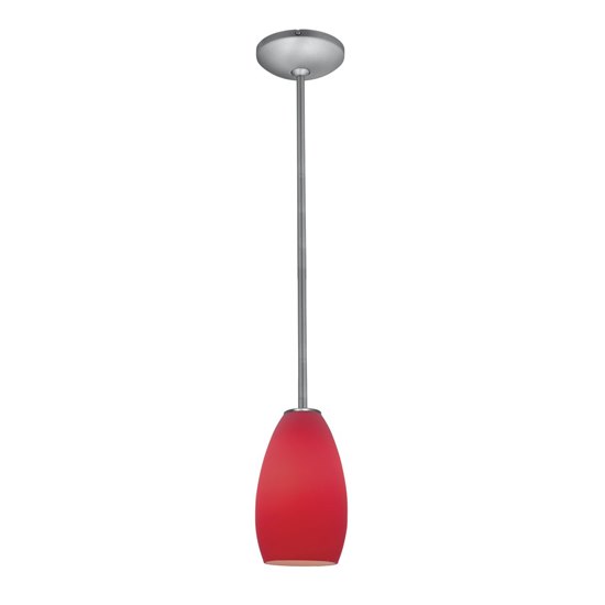 Foto para 100w Champagne Glass Pendant E-26 A-19 Incandescent Dry Location Brushed Steel Red Glass 9"Ø5" (CAN 1.25"Ø5.25")