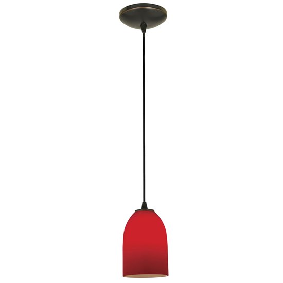 Picture of 100w Bordeaux Glass Pendant E-26 A-19 Incandescent Dry Location Oil Rubbed Bronze Red Glass 7.5"Ø5.25" (CAN 1.25"Ø5.25")
