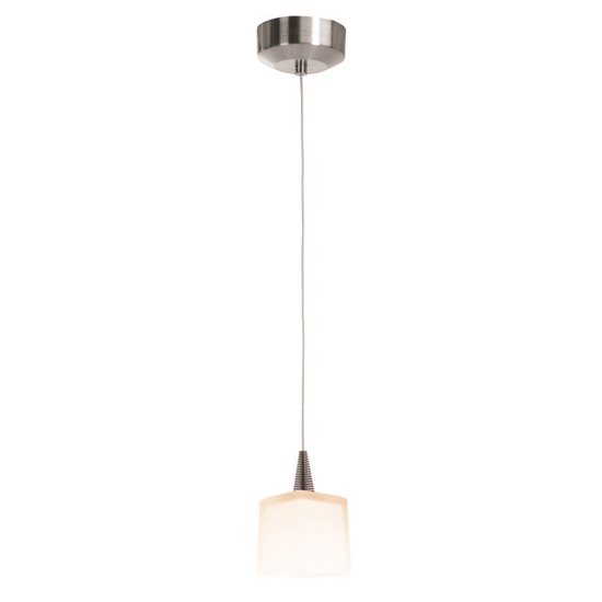 Picture of 35w Zeta GY6.35 Bi-Pin Halogen Dry Location Brushed Steel Opal Low Voltage Pendant With Hermes Glass (CAN Ø4.5")