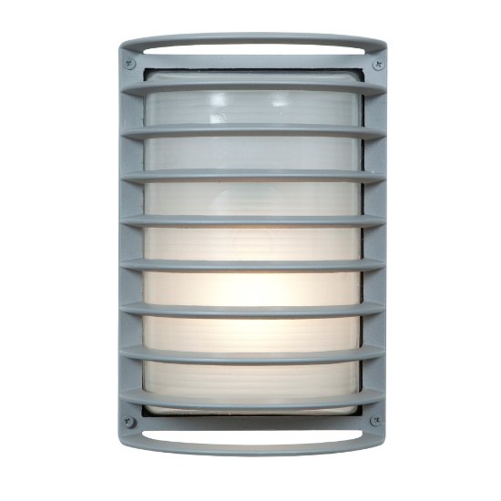 Foto para 60w Bermuda E-26 A-19 Incandescent Satin Ribbed Frosted Marine Grade Wet Location Bulkhead (OA HT 10.5) (CAN 4.6"x4.6"x0.5")