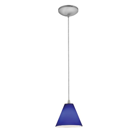 Picture of 11w Martini E-26 A-19 LED Dry Location Brushed Steel Cobalt Led Cord Glass Pendant (CAN 1.25"Ø5.25")