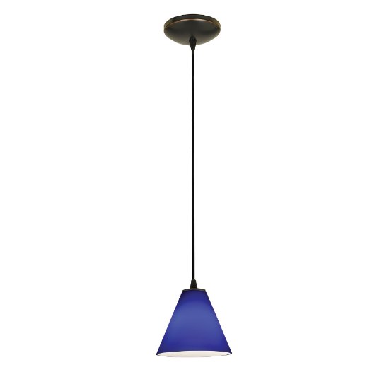 Foto para 11w Martini E-26 A-19 LED Dry Location Oil Rubbed Bronze Cobalt Led Cord Glass Pendant (CAN 1.25"Ø5.25")