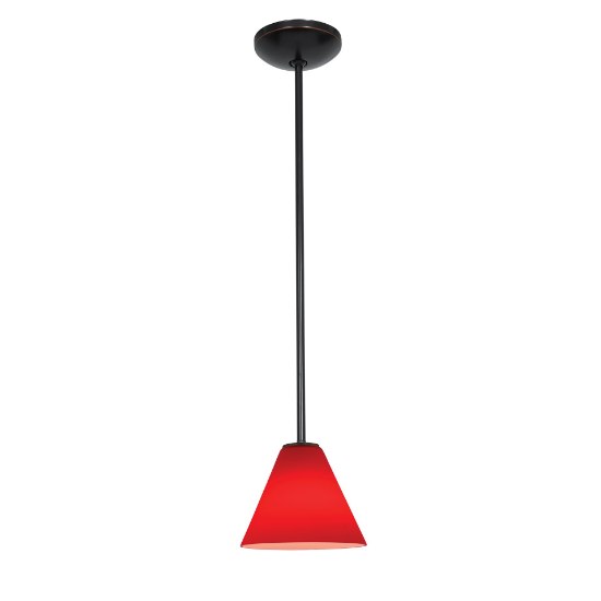 Foto para 11w Martini E-26 A-19 LED Dry Location Oil Rubbed Bronze Red Led Rod Glass Pendant (CAN 1.25"Ø5.25")