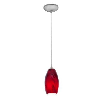 Show details for 11w Merlot E-26 A-19 LED Dry Location Brushed Steel Red Sky Cord Glass Pendant (CAN 1.25"Ø5.25") Picture of 11w Merlot E-26 A-19 LED Dry Location Brushed Steel Red Sky Cord Glass Pendant (CAN 1.25"Ø5.25")