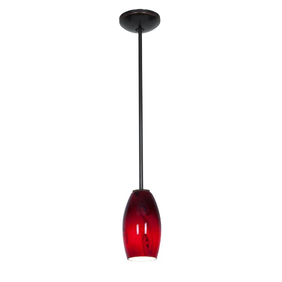 Picture of 11w Merlot E-26 A-19 LED Dry Location Oil Rubbed Bronze Red Sky Rod Glass Pendant (CAN 1.25"Ø5.25")