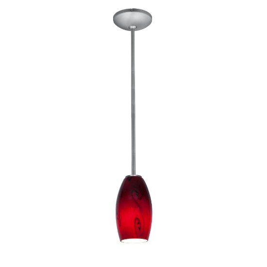 Foto para 12w Merlot SSL 90CRI LED Dry Location Brushed Steel Red Sky Rod Glass Pendant (CAN 1.25"Ø5.25")