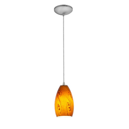 Foto para 11w Champagne E-26 A-19 LED Dry Location Brushed Steel Amber Sky Cord Glass Pendant (CAN 1.25"Ø5.25")