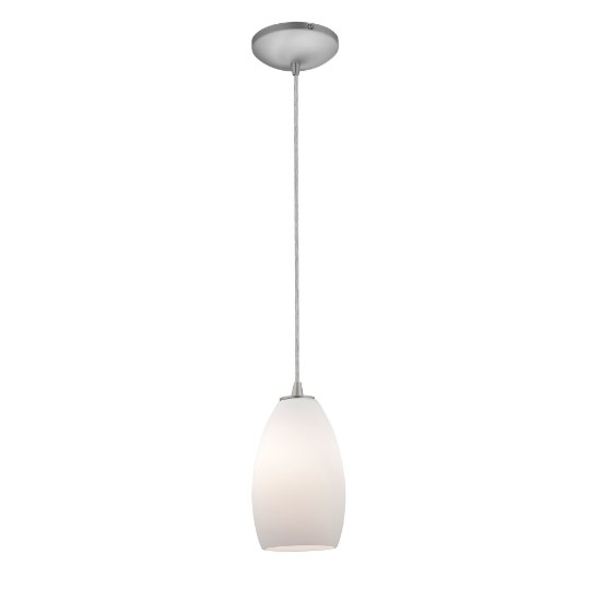 Foto para 11w Champagne E-26 A-19 LED Dry Location Brushed Steel Opal Cord Glass Pendant (CAN 1.25"Ø5.25")