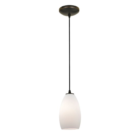 Foto para 11w Champagne E-26 A-19 LED Dry Location Oil Rubbed Bronze Opal Cord Glass Pendant (CAN 1.25"Ø5.25")