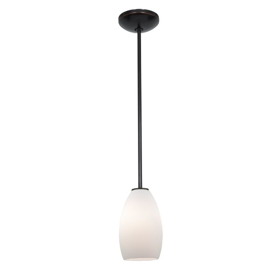 Foto para 11w Champagne E-26 A-19 LED Dry Location Oil Rubbed Bronze Opal Rod Glass Pendant (CAN 1.25"Ø5.25")