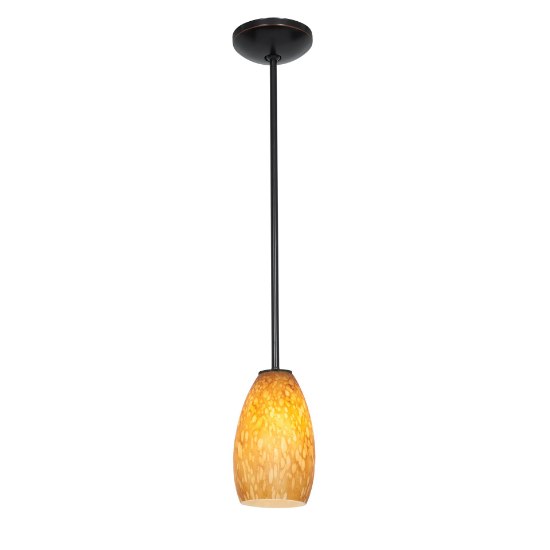 Foto para 11w Champagne E-26 A-19 LED Dry Location Oil Rubbed Bronze Red Rod Glass Pendant (CAN 1.25"Ø5.25")