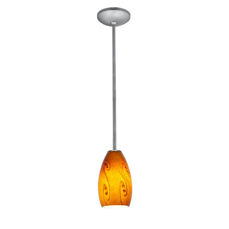 Picture of 12w Champagne SSL 90CRI LED Dry Location Brushed Steel Amber Sky Rod Glass Pendant (CAN 1.25"Ø5.25")