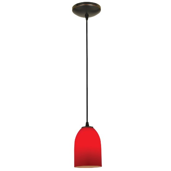 Foto para 11w Bordeaux E-26 A-19 LED Dry Location Oil Rubbed Bronze Red Cord Glass Pendant (CAN 1.25"Ø5.25")