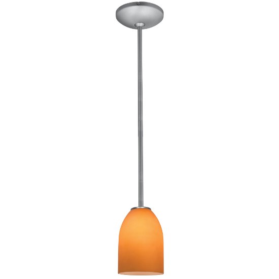 Foto para 11w Bordeaux E-26 A-19 LED Dry Location Brushed Steel Wicker White Rod Glass Pendant (CAN 1.25"Ø5.25")