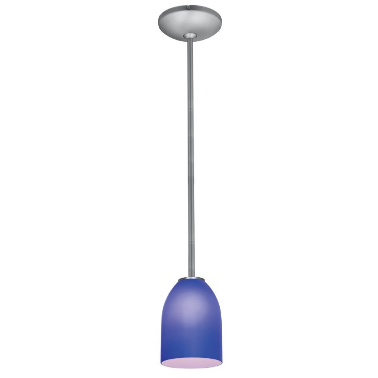 Picture of 12w Bordeaux SSL 90CRI LED Dry Location Brushed Steel Cobalt Rod Glass Pendant (CAN 1.25"Ø5.25")