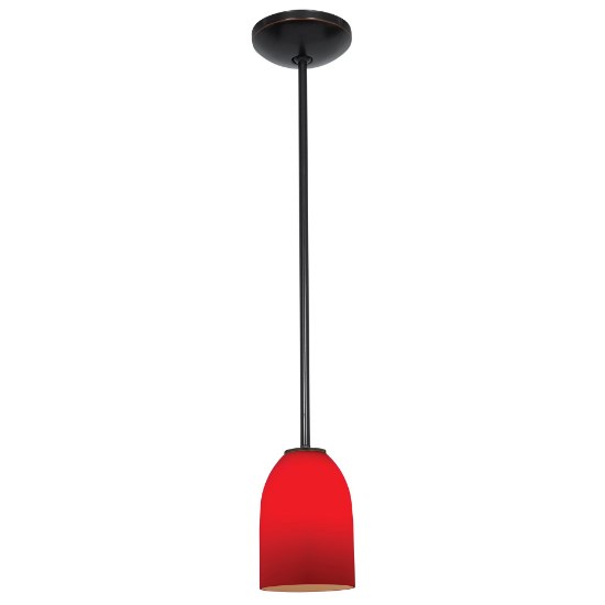 Foto para 12w Bordeaux SSL 90CRI LED Dry Location Oil Rubbed Bronze Red Rod Glass Pendant (CAN 1.25"Ø5.25")