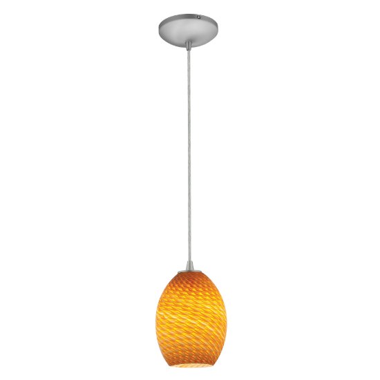 Foto para 11w Brandy FireBird E-26 A-19 LED Dry Location Brushed Steel Amber Firebird Cord Glass Pendant (CAN 1.25"Ø5.25")