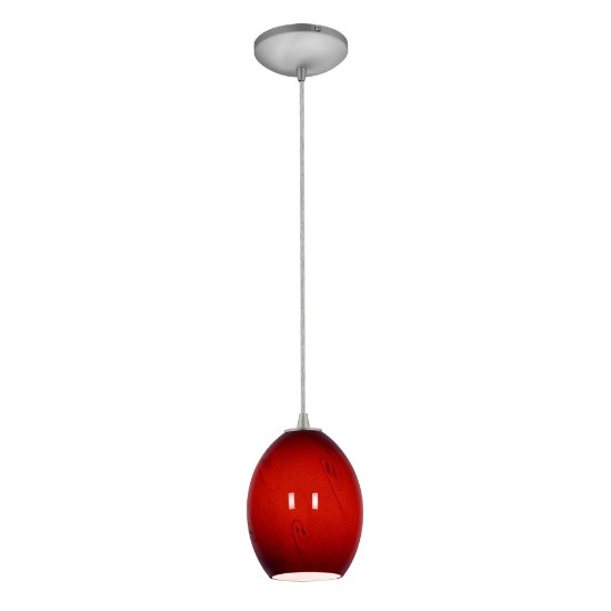 Foto para 11w Brandy FireBird E-26 A-19 LED Dry Location Brushed Steel Red Sky Cord Glass Pendant (CAN 1.25"Ø5.25")