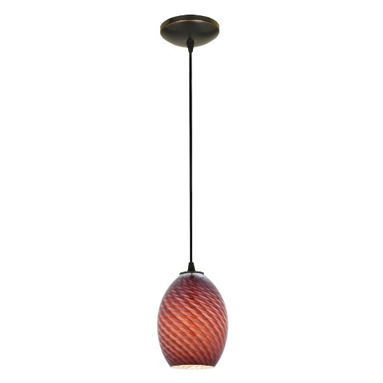 Foto para 11w Brandy FireBird E-26 A-19 LED Dry Location Oil Rubbed Bronze Plum Firebird Cord Glass Pendant (CAN 1.25"Ø5.25")