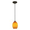 Foto para 11w Brandy FireBird E-26 A-19 LED Dry Location Oil Rubbed Bronze White Firebird Cord Glass Pendant (CAN 1.25"Ø5.25")