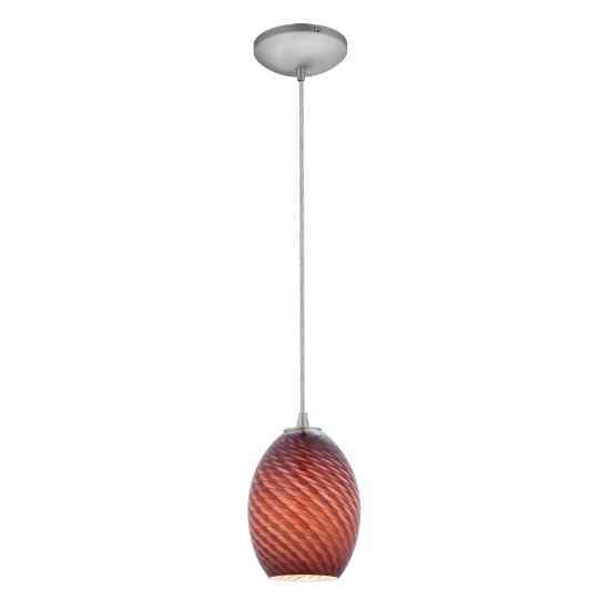 Foto para 12w Brandy FireBird SSL 90CRI LED Dry Location Brushed Steel Plum Firebird Cord Glass Pendant (CAN 1.25"Ø5.25")