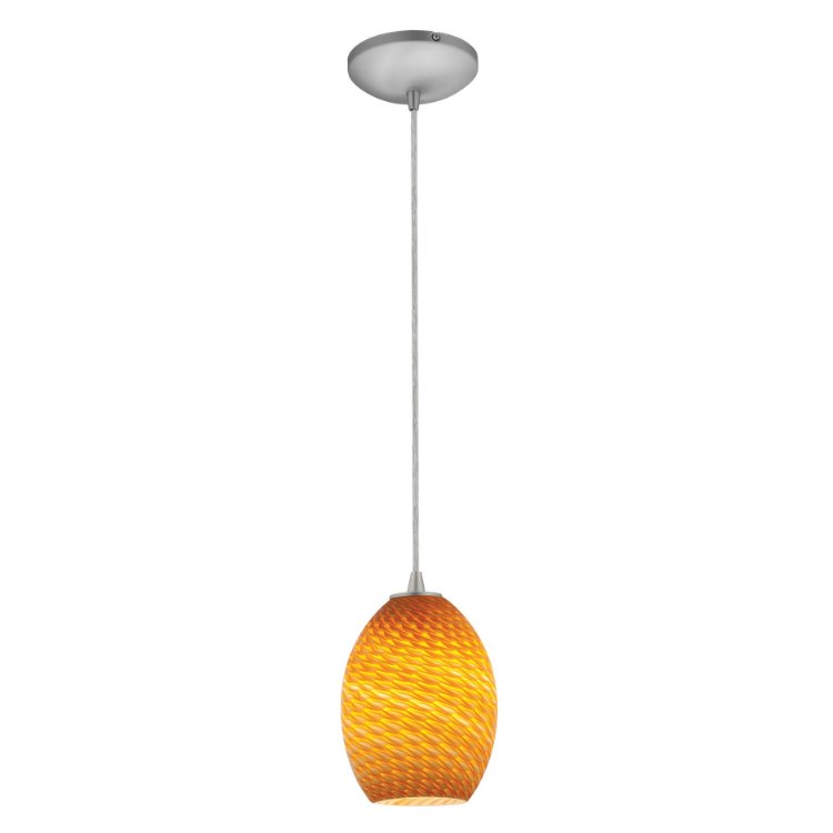 Picture of 12w Brandy FireBird SSL 90CRI LED Dry Location Brushed Steel White Firebird Cord Glass Pendant (CAN 1.25"Ø5.25")