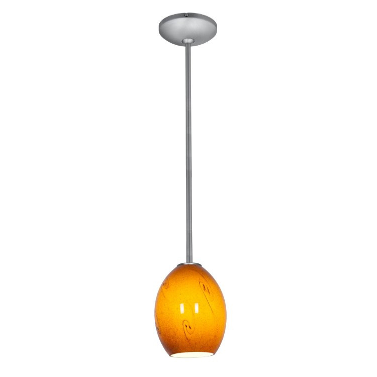 Picture of 12w Brandy FireBird SSL 90CRI LED Dry Location Brushed Steel Amber Sky Rod Glass Pendant (CAN 1.25"Ø5.25")