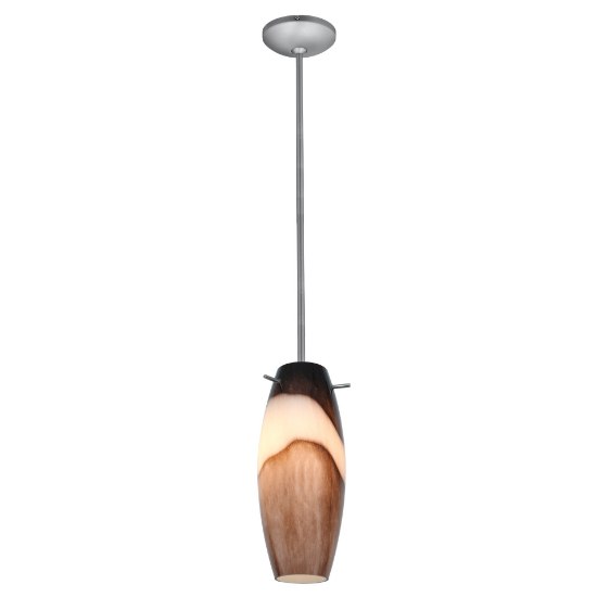 Foto para 11w Cabernet E-26 A-19 LED Dry Location Brushed Steel Brown Slate Rod Glass Pendant (CAN 1.25"Ø5.25")