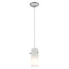 Foto para 11w Cylinder E-26 A-19 LED Dry Location Brushed Steel Opal Cord Glass Pendant (CAN 1.25"Ø5.25")