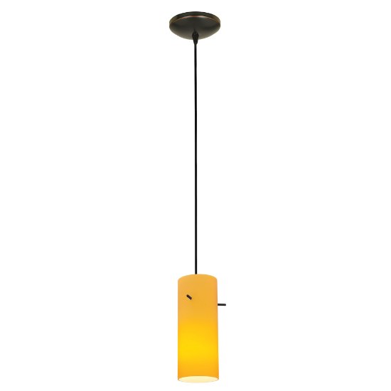 Foto para 11w Cylinder E-26 A-19 LED Dry Location Oil Rubbed Bronze Amber Cord Glass Pendant (CAN 1.25"Ø5.25")