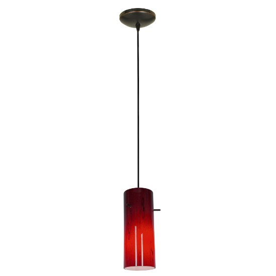 Foto para 11w Cylinder E-26 A-19 LED Dry Location Oil Rubbed Bronze Red Cord Glass Pendant (CAN 1.25"Ø5.25")