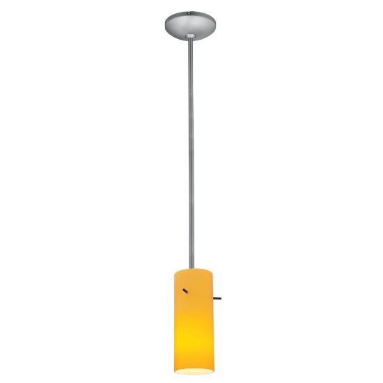 Foto para 11w Cylinder E-26 A-19 LED Dry Location Brushed Steel Amber Rod Glass Pendant (CAN 1.25"Ø5.25")