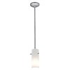 Foto para 11w Cylinder E-26 A-19 LED Dry Location Brushed Steel Opal Rod Glass Pendant (CAN 1.25"Ø5.25")