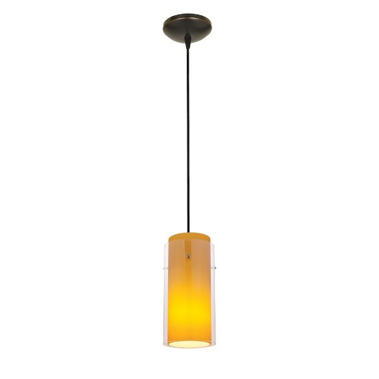 Picture of 11w Glass`n Glass Cylinder E-26 A-19 LED Dry Location Oil Rubbed Bronze Clear Red Cord Glass Pendant (CAN 1.25"Ø5.25")