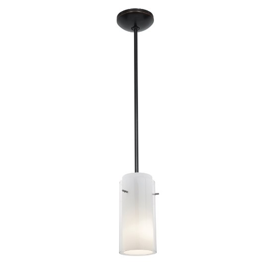 Picture of 11w Glass`n Glass Cylinder E-26 A-19 LED Dry Location Oil Rubbed Bronze Clear Opal Rod Glass Pendant (CAN 1.25"Ø5.25")