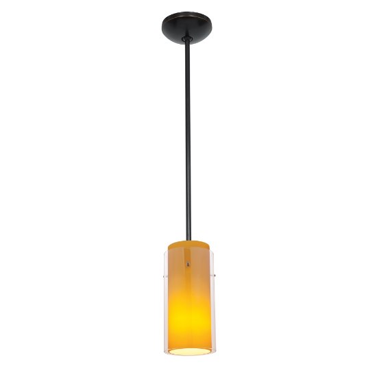 Picture of 11w Glass`n Glass Cylinder E-26 A-19 LED Dry Location Oil Rubbed Bronze Clear Red Rod Glass Pendant (CAN 1.25"Ø5.25")