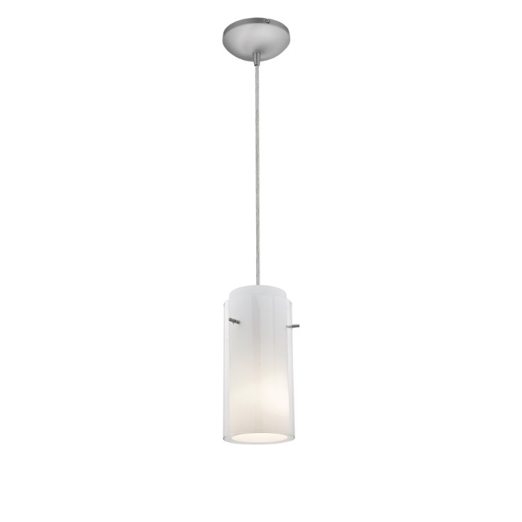 Picture of 12w Glass`n Glass Cylinder SSL 90CRI LED Dry Location Brushed Steel Clear Opal Cord Glass Pendant (CAN 1.25"Ø5.25")