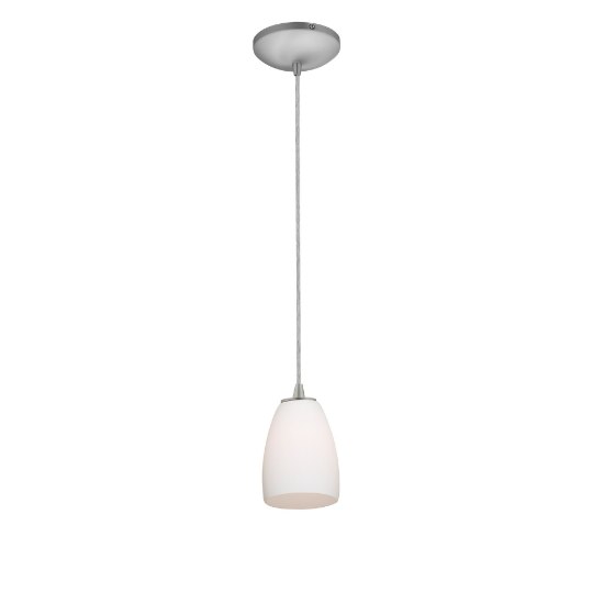 Picture of 11w Sherry E-26 A-19 LED Dry Location Brushed Steel Opal Cord Glass Pendant (CAN 1.25"Ø5.25")