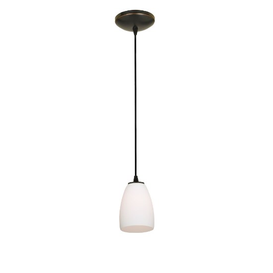 Foto para 11w Sherry E-26 A-19 LED Dry Location Oil Rubbed Bronze Opal Cord Glass Pendant (CAN 1.25"Ø5.25")