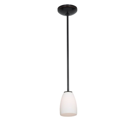 Foto para 11w Sherry E-26 A-19 LED Dry Location Oil Rubbed Bronze Opal Rod Glass Pendant (CAN 1.25"Ø5.25")