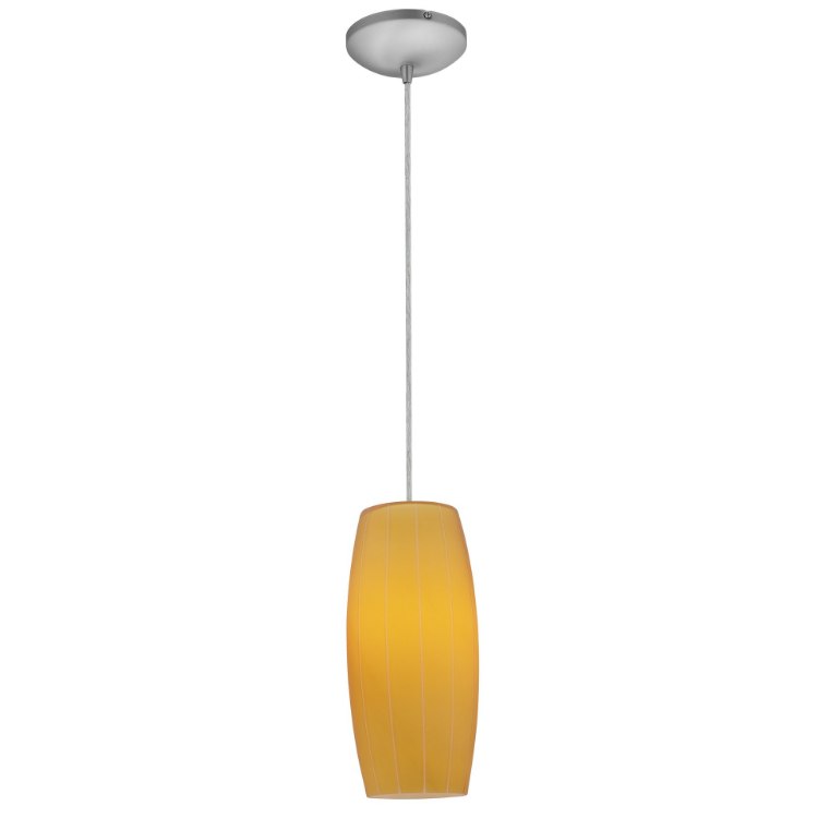 Picture of 11w Cognac E-26 A-19 LED Dry Location Brushed Steel White Cord Glass Pendant (CAN 1.25"Ø5.25")