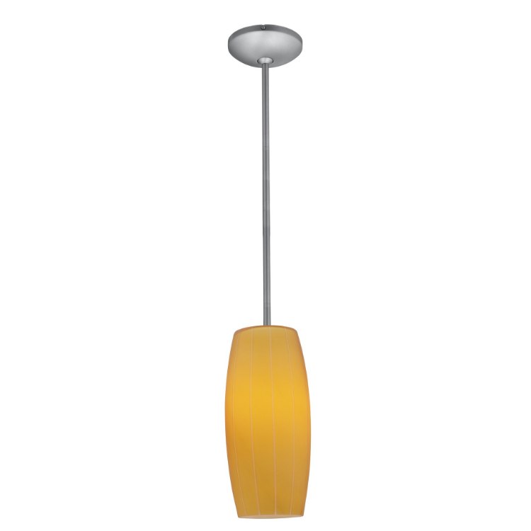 Picture of 11w Cognac E-26 A-19 LED Dry Location Brushed Steel White Rod Glass Pendant (CAN 1.25"Ø5.25")