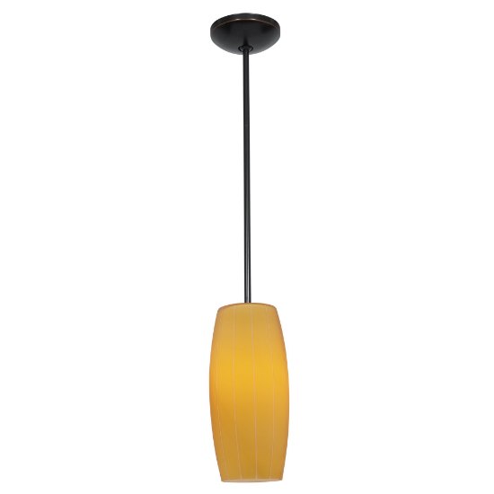 Foto para 11w Cognac E-26 A-19 LED Dry Location Oil Rubbed Bronze White Rod Glass Pendant (CAN 1.25"Ø5.25")