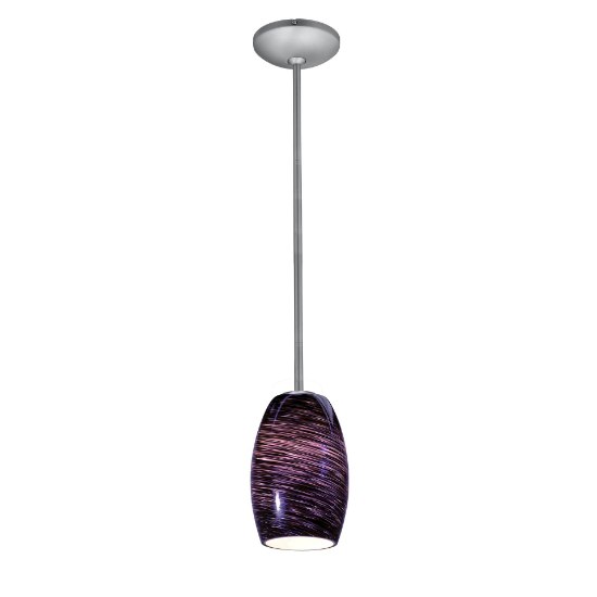 Foto para 11w Chianti E-26 A-19 LED Dry Location Brushed Steel Purple Swirl Rod Glass Pendant (CAN 1.25"Ø5.25")