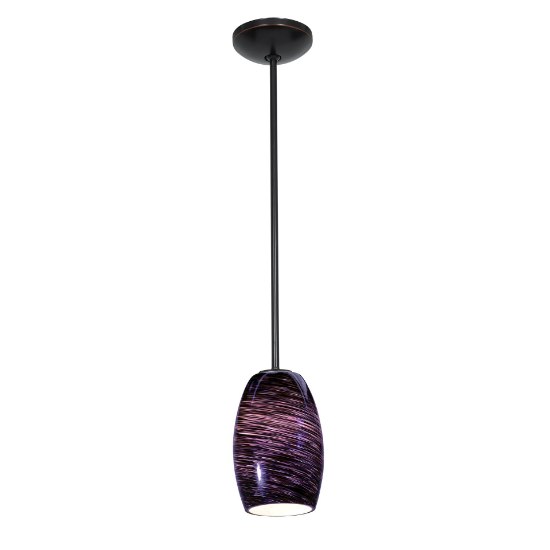 Foto para 11w Chianti E-26 A-19 LED Dry Location Oil Rubbed Bronze Purple Swirl Rod Glass Pendant (CAN 1.25"Ø5.25")