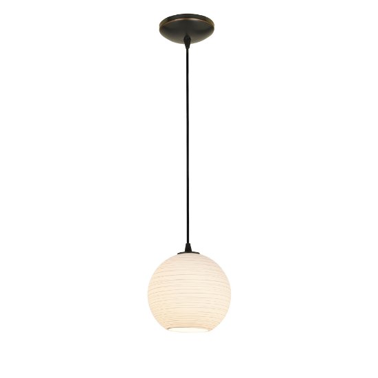 Foto para 11w (s) Japanese Lantern E-26 A-19 LED Dry Location Oil Rubbed Bronze White Lined Cord Glass Pendant (CAN 1.25"Ø5.25")
