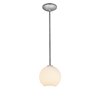 Foto para 11w (s) Japanese Lantern E-26 A-19 LED Dry Location Brushed Steel White Lined Rod Glass Pendant (CAN 1.25"Ø5.25")